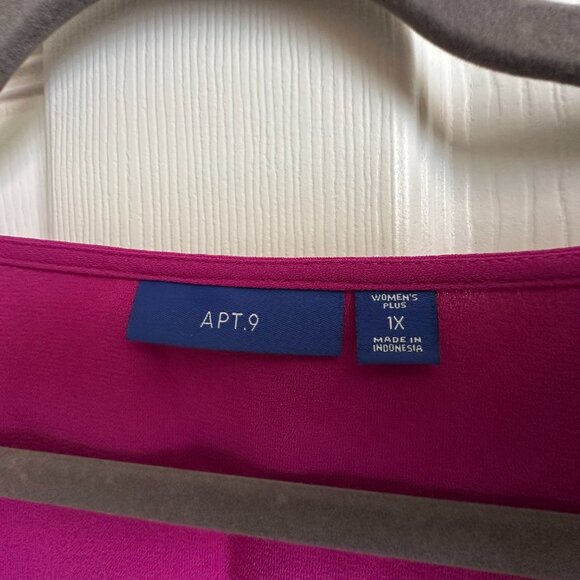 NWT Apt 9 Women’s Plus 1X Button Up Fuchsia Pink Tie Sleeve Top - Picture 5 of 7